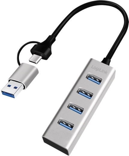 USB-hub 3.0 met 4 USB‑A-poorten, 5 Gbit/s met USB‑C/USB‑A-adapter