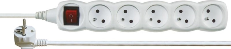 Verlengsnoer met schakelaar, 5 stopcontacten, 3 m, wit