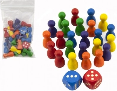 Reserve houten pionnen 25 mm en 2 dobbelstenen voor gezelschapsspellen