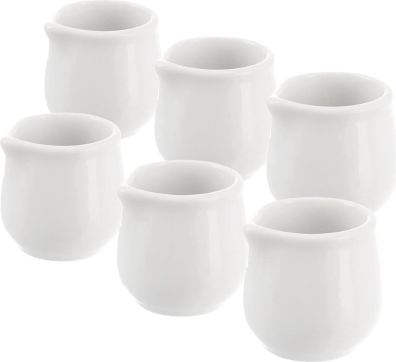 Porseleinen mini melkkannetjes MONA, wit, 20 ml, set van 6 stuks