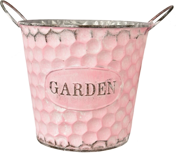 Bloempot/overpot GARDEN van blik, roze, vierkant 17 × 17 × 18 cm