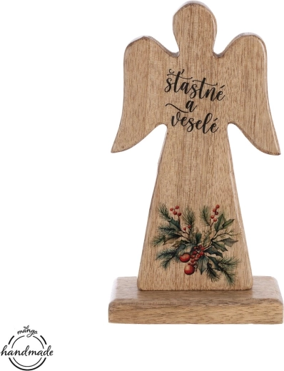 Houten engel Mango „gelukkig en vrolijk“ 20 cm - 1 stuk