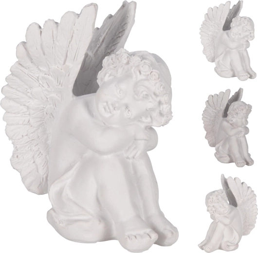 Zittende decoratie engel wit 10 cm - 1 stuk
