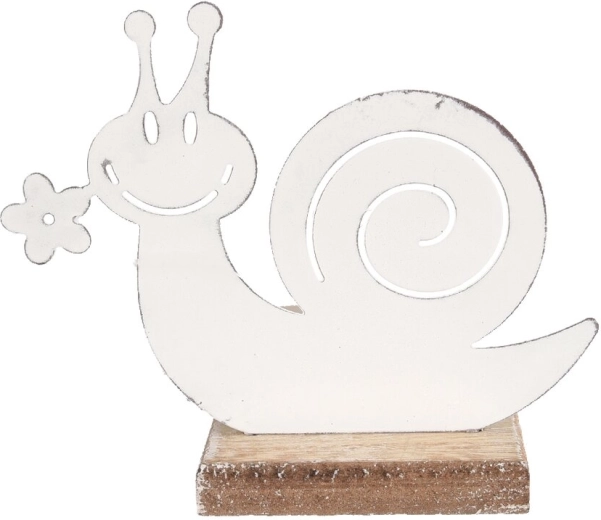 Decoratieve slak van hout en metaal – wit