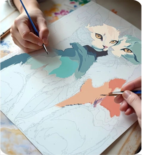 Kattenmotief vol kleur en vrolijkheid