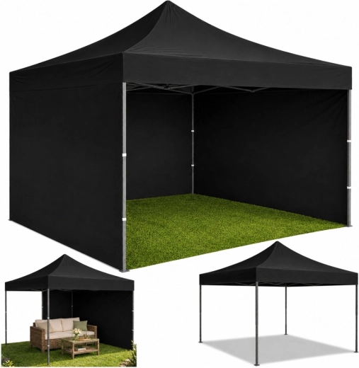 Snel opvouwbare tuin- en verkoop partytent 3 × 3 m zwart