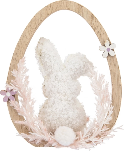 Decoratief bouclé konijntje in ei, wit