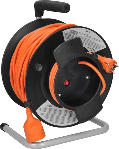 Solight verlengkabel op haspel 50 m met thermische zekering, 1 stopcontact, oranje