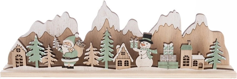 Houten kerstdecoratie landschap beige-groen 30 cm