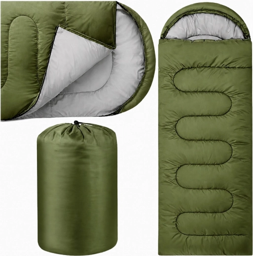 Toeristische mummie-slaapzak 2-in-1 met capuchon 210 × 70 cm, groen