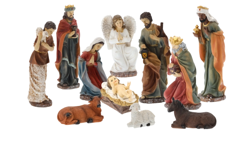 Set kerststalfiguren van epoxyhars – 11 delen (tot 46 cm)
