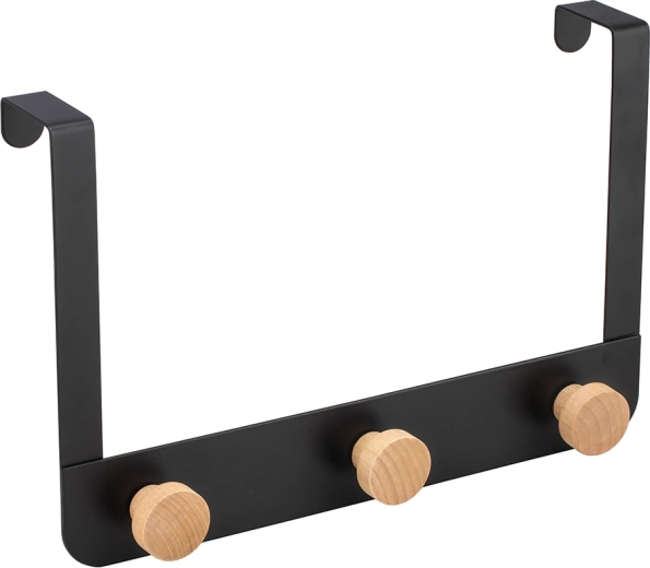 Drievoudige deurhanger van metaal en bamboe 30 × 2,5 × 20 cm