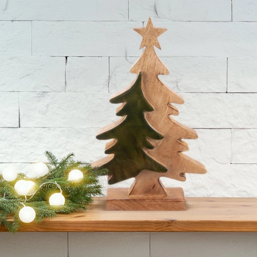 Gelaagd design met contrasterend groen silhouet