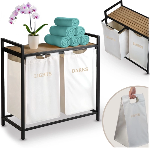 Massido tweekamer-wasmand met plank 80 l