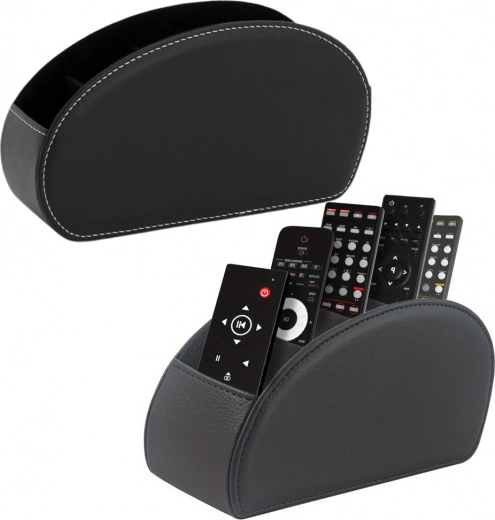 Organizer voor afstandsbedieningen met 5 vakken zwarte eco-leer