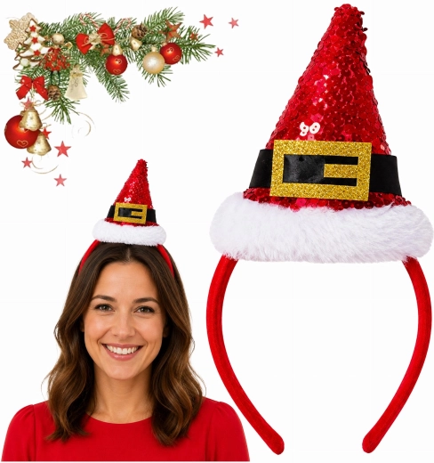 Kerstdiadeem met paillettenmutsje van de Kerstman