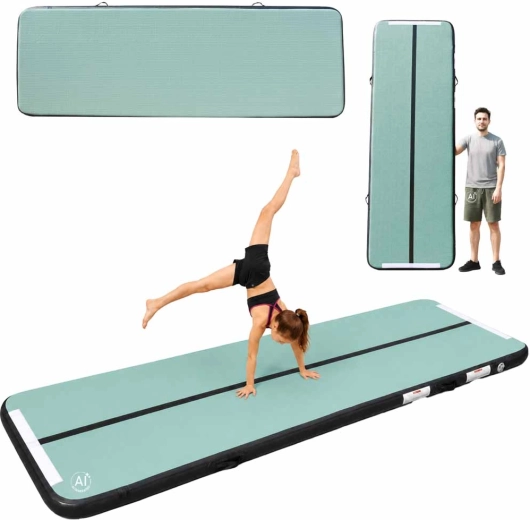 Opblaasbare gymnastiek airtrack-mat 300 × 100 × 10 cm met elektrische pomp, groen