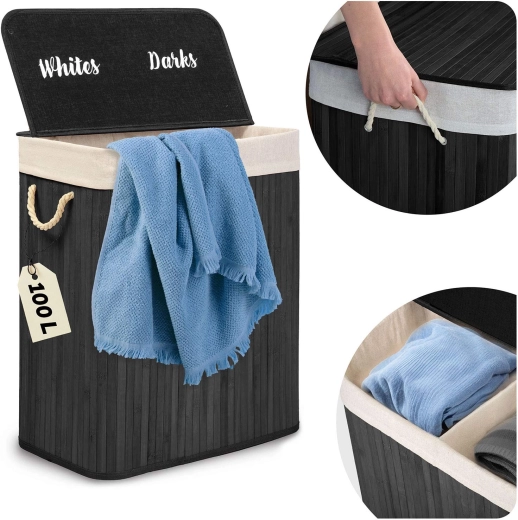 Bamboe wasmand met deksel Massido 100 l