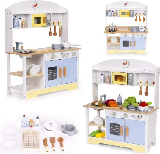 Houten kinderkeuken met oven, wasmachine en magnetron ECOTOYS – 12 accessoires