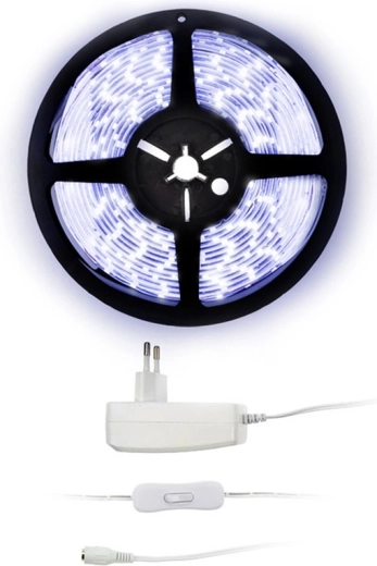 Solight LED-lichtstrip met adapter en schakelaar 5 m IP65 koud wit