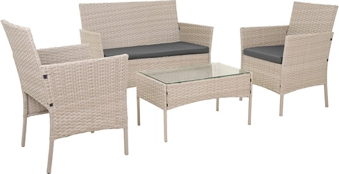 Beige tuinset van rotan GARDLOV met glas en kussens