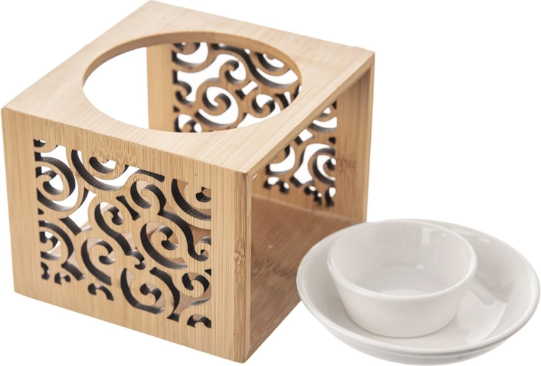 Decoratieve bamboe behuizing met porseleinen schaaltje