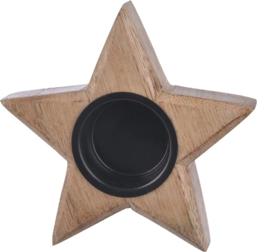 Stervormige kandelaar van mangohout 12,5 cm