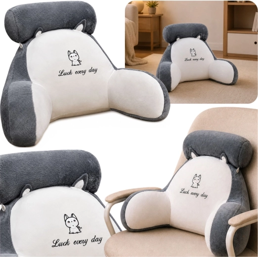 Ergonomisch zitkussen met rugsteun en armleuningen Luck every day, wit-grijs 60 × 40 cm
