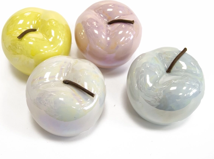 Keramische decoratie appel met parelmoereffect 11 × 11 × 9 cm (mix van 4 varianten)