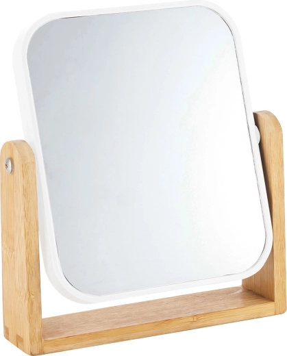 Rechthoekige tafelspiegel met bamboe voet, wit 18 × 4,5 × 21 cm