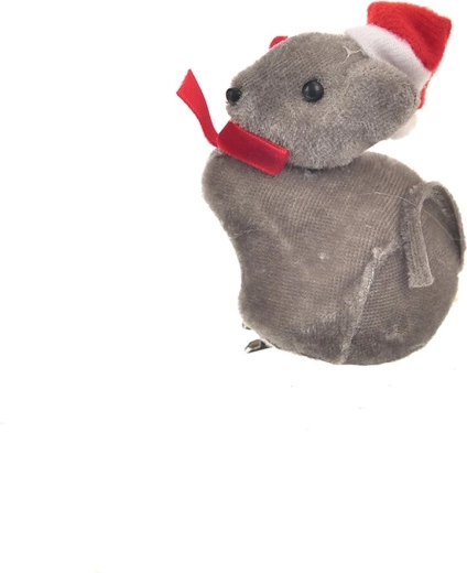 Textiele kerstmuisknuffel grijs 8 × 5 × 8 cm