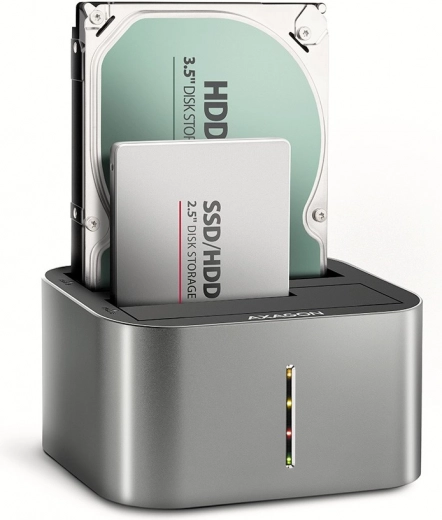 USB‑C 5 Gb/s dockingstation voor 2× SATA 2.5"/3.5" SSD/HDD met kloonfunctie