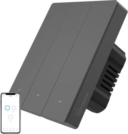 slimme wifi wandschakelaar Sonoff M5, 3-kanaals, voor inbouwraam, grafiet