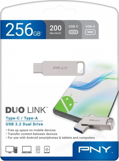 PNY Duo Link USB 3.2 flashdrive 256 GB (USB‑C + USB‑A)