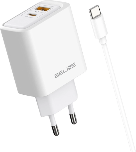 Beline 45 W-netlader USB-A/USB-C met GaN PD-kabel, wit
