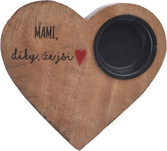 Theelichthouder van mangohout in hartvorm „mama“ 13 × 12 × 2,5 cm