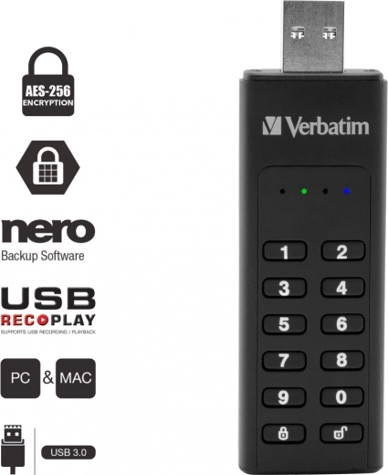 AES 256-bit hardwareversleuteling en ontgrendeling via pincode