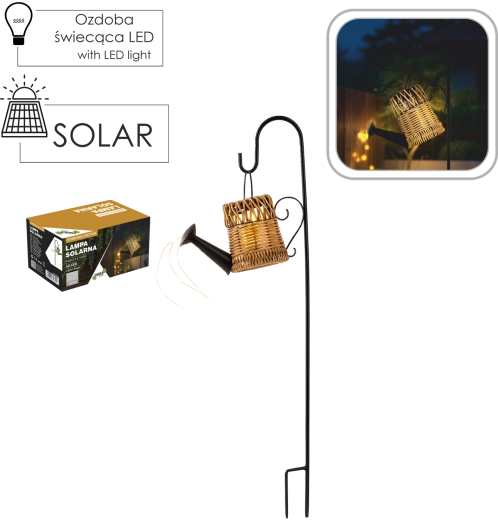 Zonnelamp voor in de tuin, gieter van rotan, 33 LED, warm wit, 110 cm
