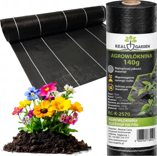 Zwarte anti-onkruid agrotextiel 140 g/m² 1,1 × 50 m (UV)