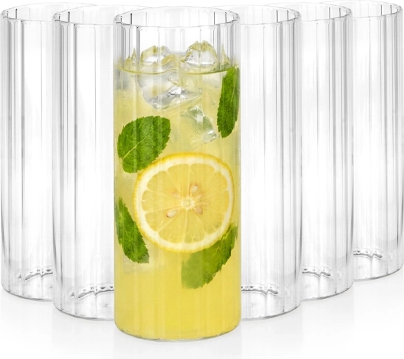 Vilde geribbelde drinkglazen 460 ml, 6 stuks