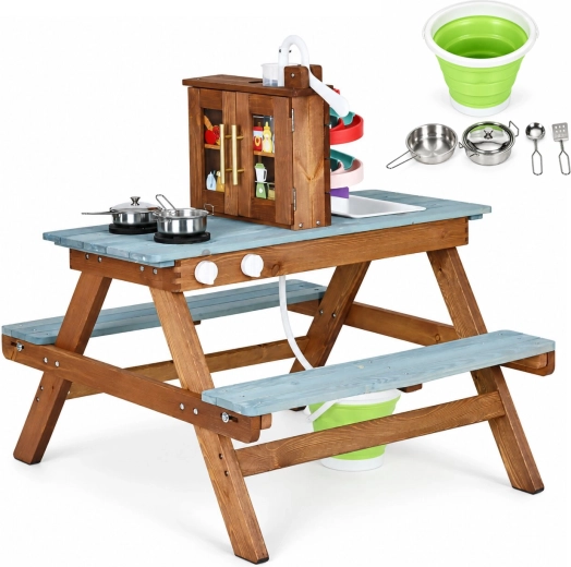 Houten modderkeuken met picknicktafel ECOTOYS
