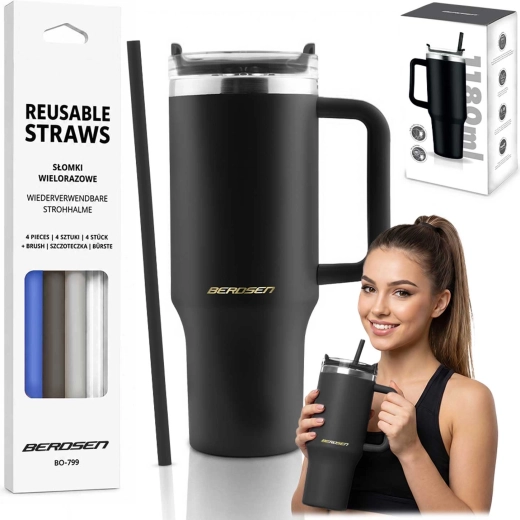Berdsen thermobeker met rietje 1180 ml zwart