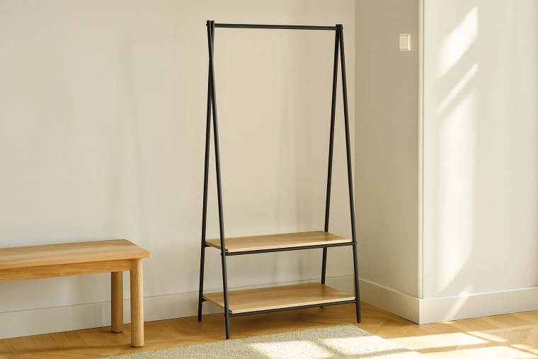 Vrijstaand kledingrek met 2 planken 80 × 40 × 160 cm, metaal en hout, loftdesign