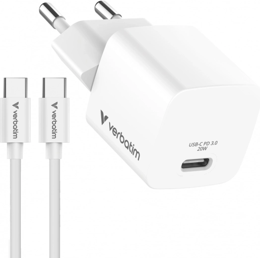 Verbatim mini GaN-lader 20 W met USB-C-kabel 1 m