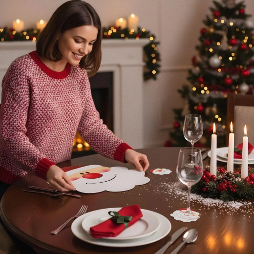 Kerstplacemats en onderzetters met de Kerstman, 8 stuks