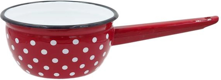Geglazuurde steelpan 1,5 l rood met stippen