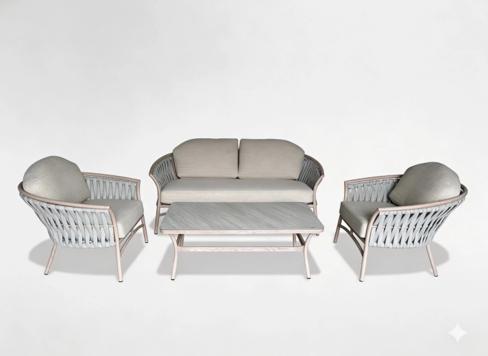Aluminium tuinset Valletta beige met grijze kussens