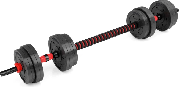 Eén set, drie opties: dumbbells en halterstang