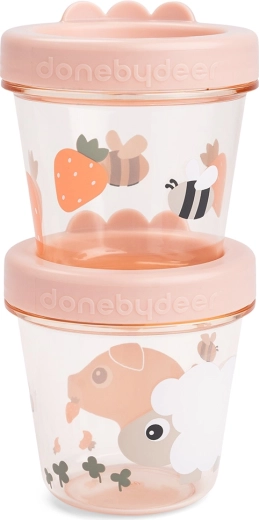 Done by Deer bewaardoosjes voor baby- en kindervoeding Tiny farm roze, 2 stuks