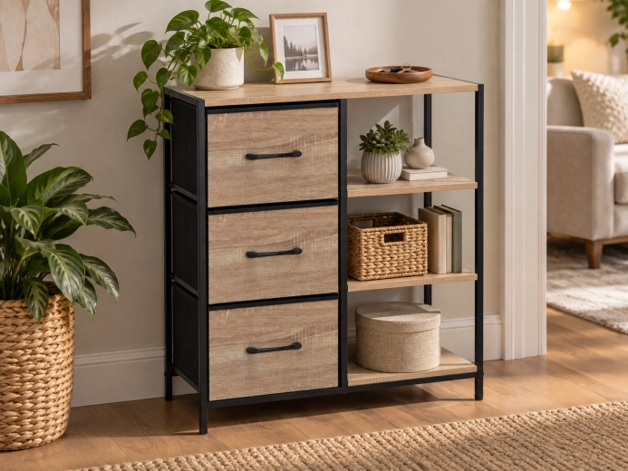 Moderne combinatie van metaal en houtdecor